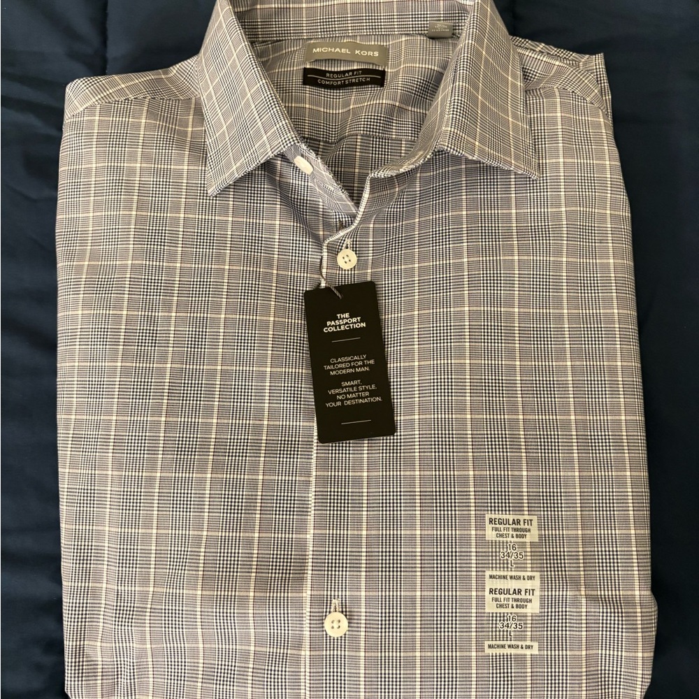 Michael Kors Men's Grey Plaid Dress Shirt